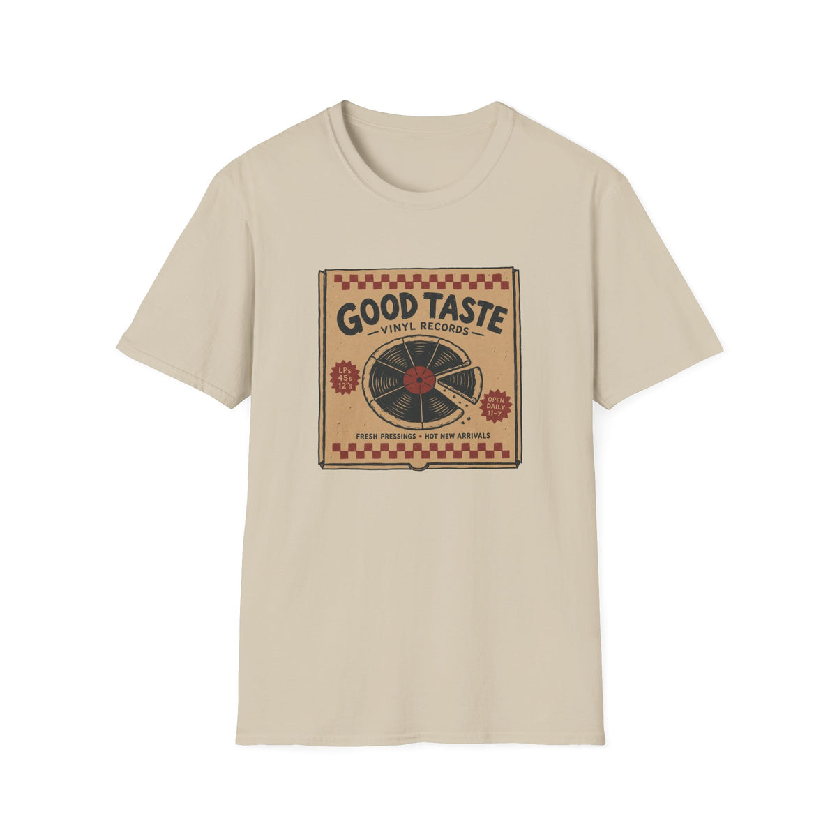 Good Taste Vinyl Records Pizza Box T-Shirt