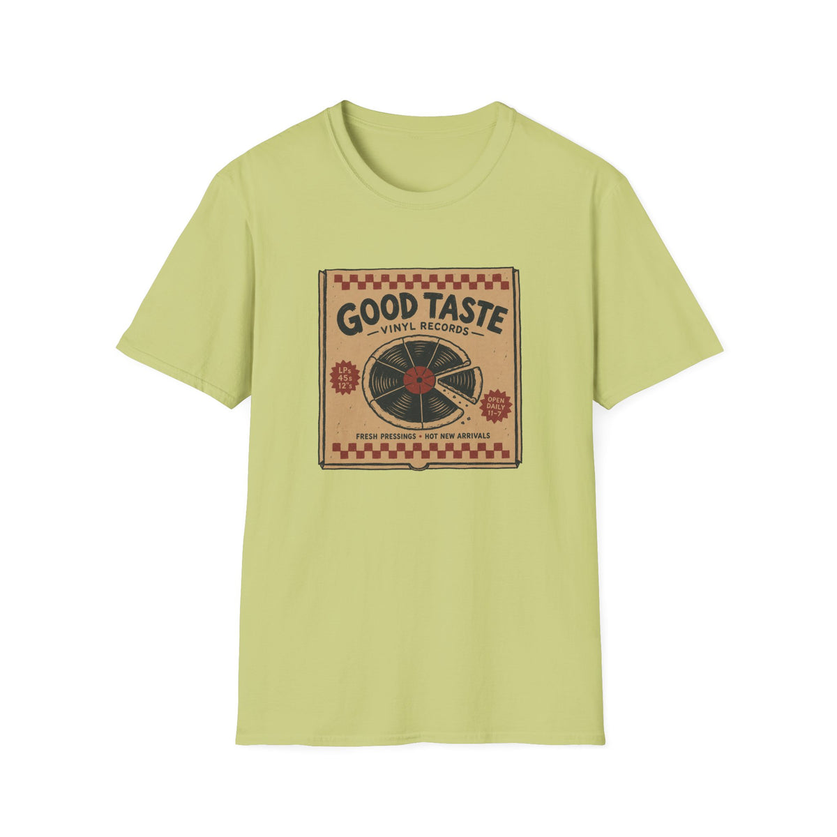 Good Taste Vinyl Records Pizza Box T-Shirt