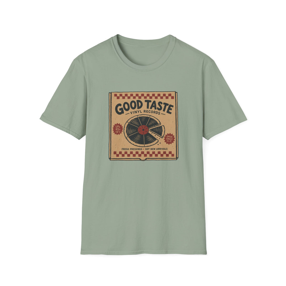 Good Taste Vinyl Records Pizza Box T-Shirt