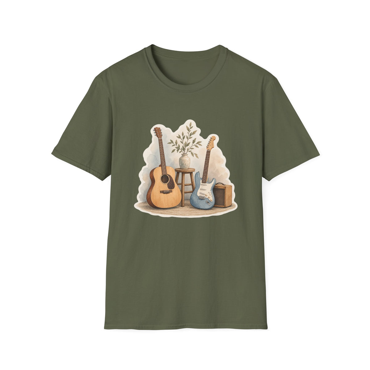 Watercolor Guitar Scene T-Shirt