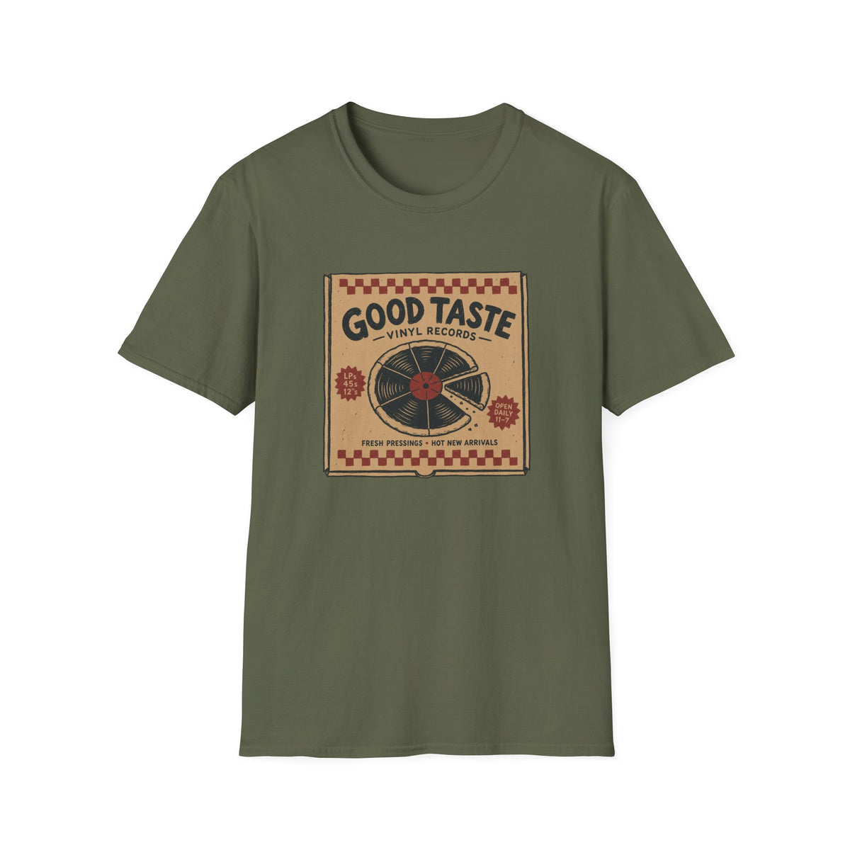 Good Taste Vinyl Records Pizza Box T-Shirt
