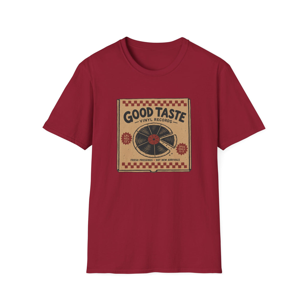 Good Taste Vinyl Records Pizza Box T-Shirt