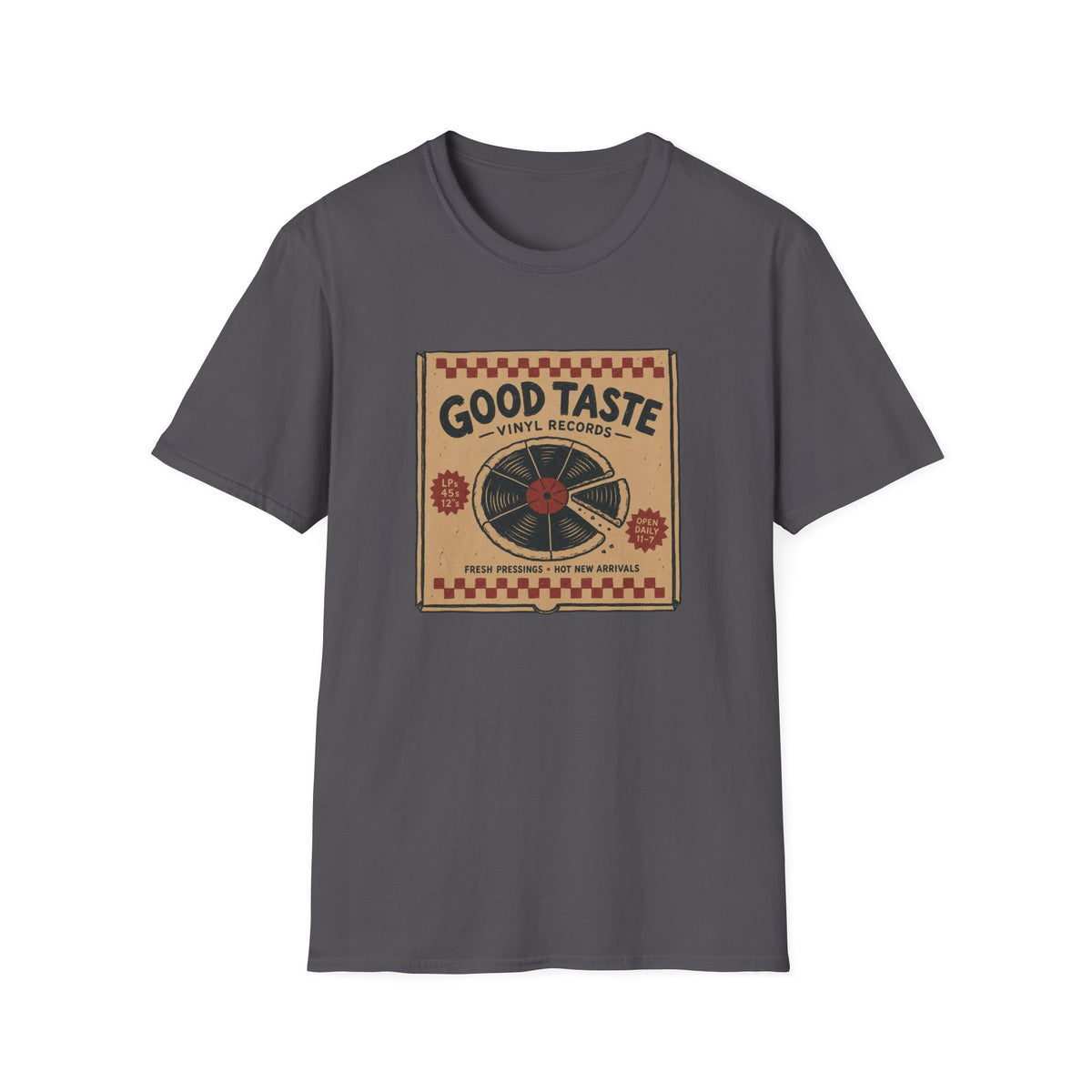 Good Taste Vinyl Records Pizza Box T-Shirt