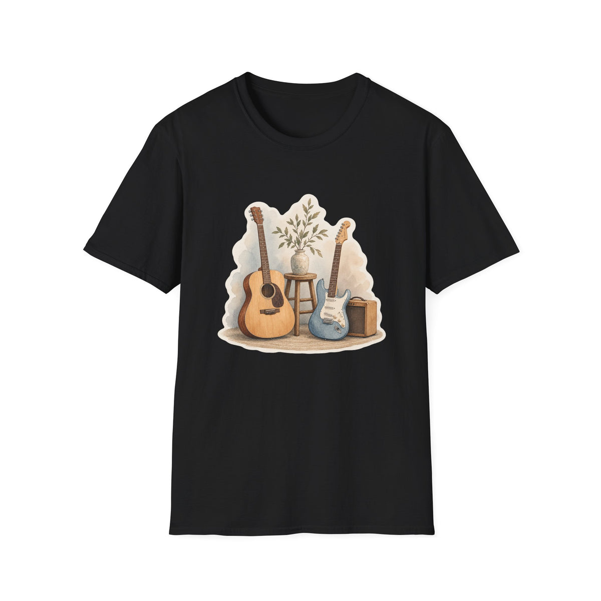 Watercolor Guitar Scene T-Shirt