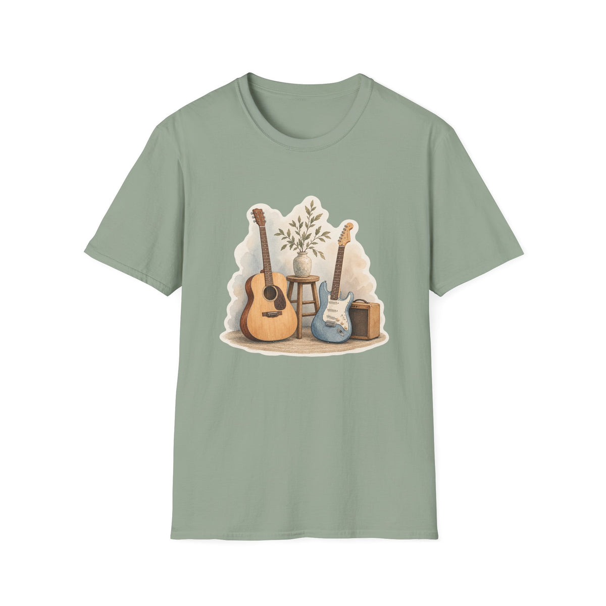 Watercolor Guitar Scene T-Shirt