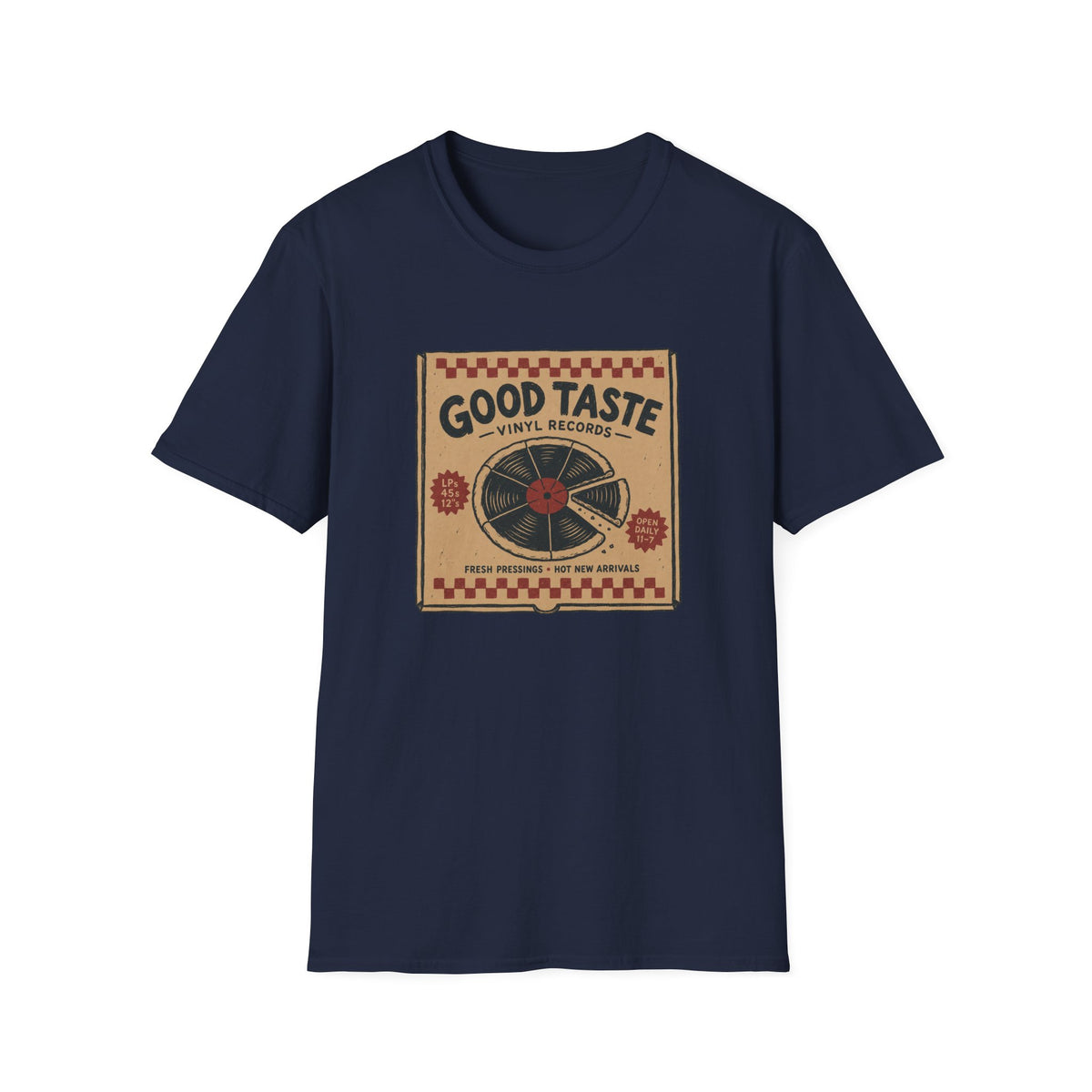 Good Taste Vinyl Records Pizza Box T-Shirt