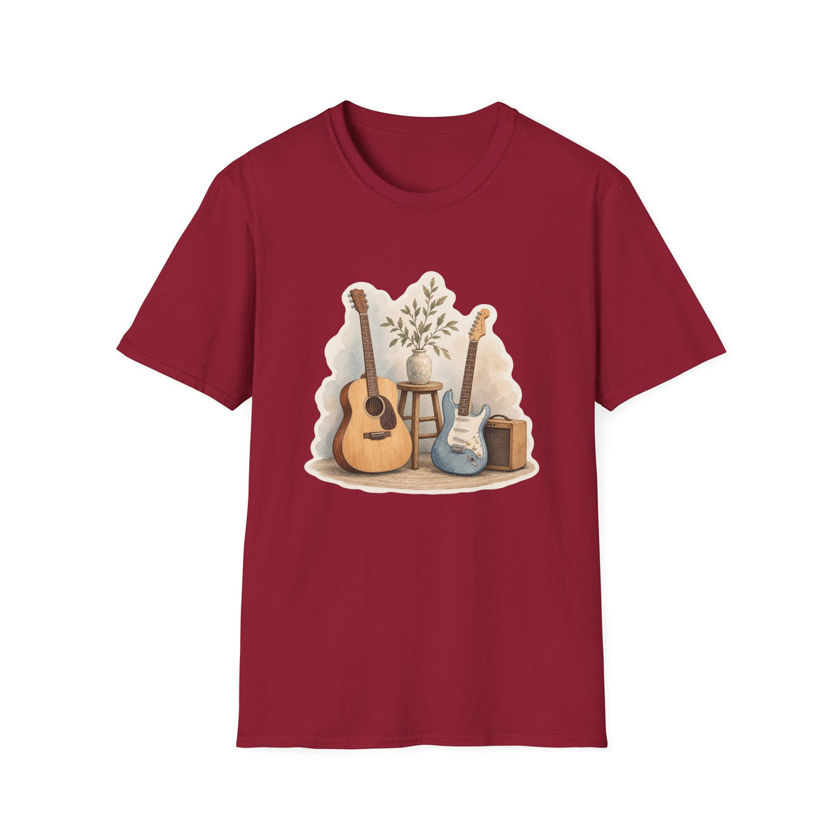 Watercolor Guitar Scene T-Shirt