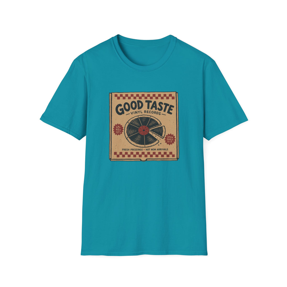 Good Taste Vinyl Records Pizza Box T-Shirt