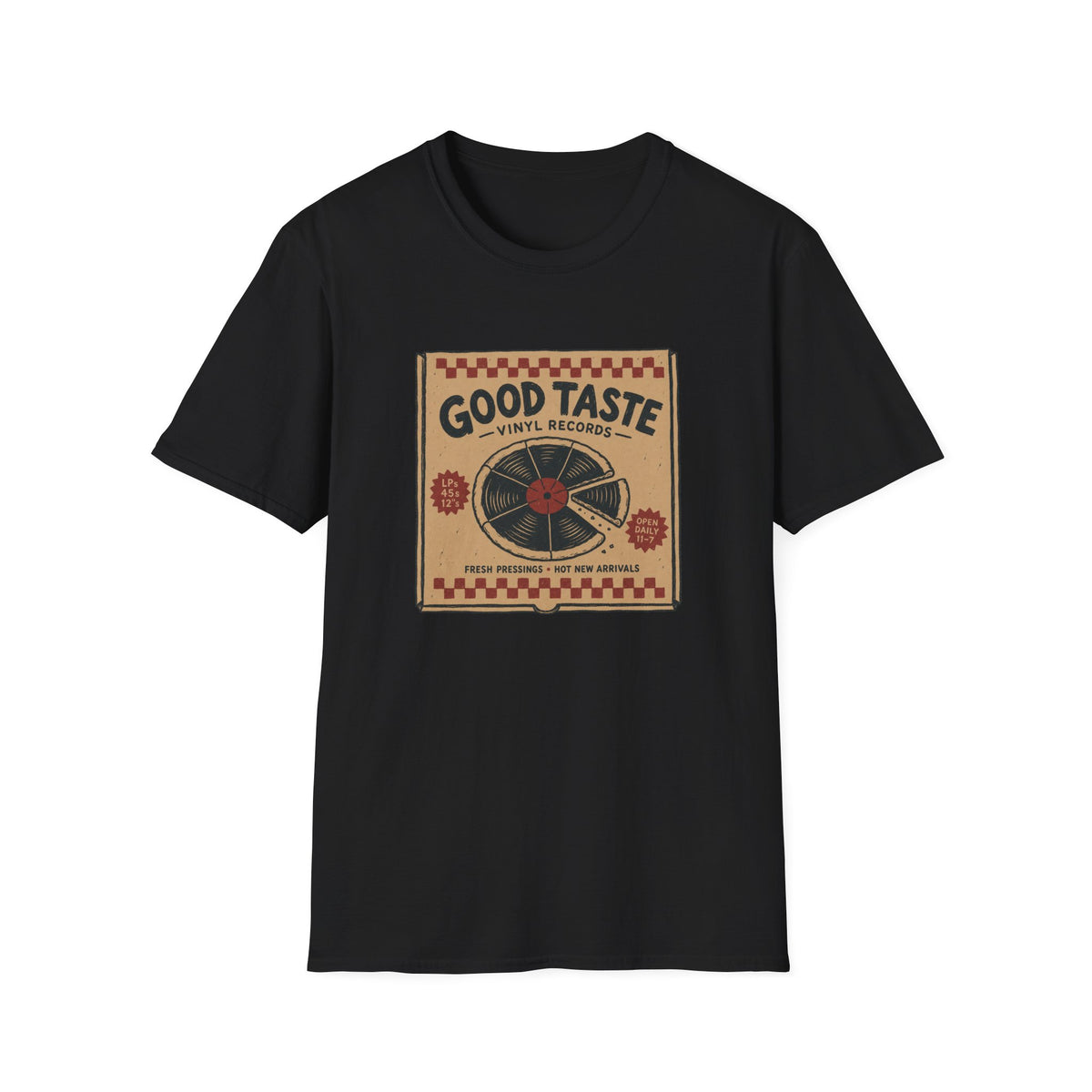 Good Taste Vinyl Records Pizza Box T-Shirt